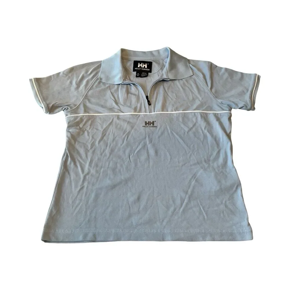 Helly‎ Hansen BOYS M Light Blue Quarter Zip Short Sleeve Nylon Polo Shirt